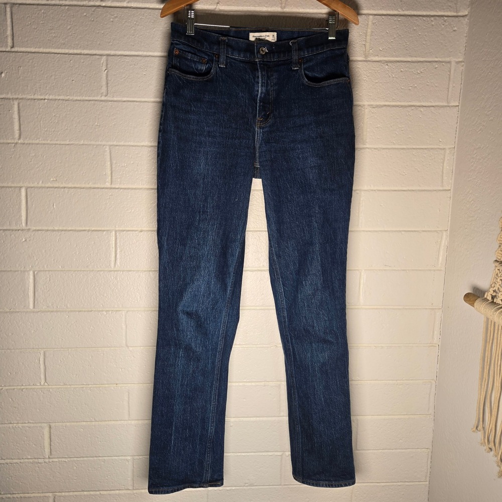 Abercrombie & Fitch The 90s Straight Mid Rise Jeans 28 Long Dark Wash Blue